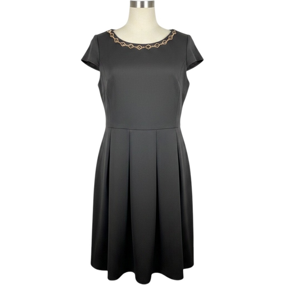 Betsey Johnson Dress Womens 14 Black Layered Embellished Neck Pleated Cocktail